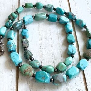 Vintage 925 Silver Turquoise Color Nugget Bead Necklace Southwestern Style